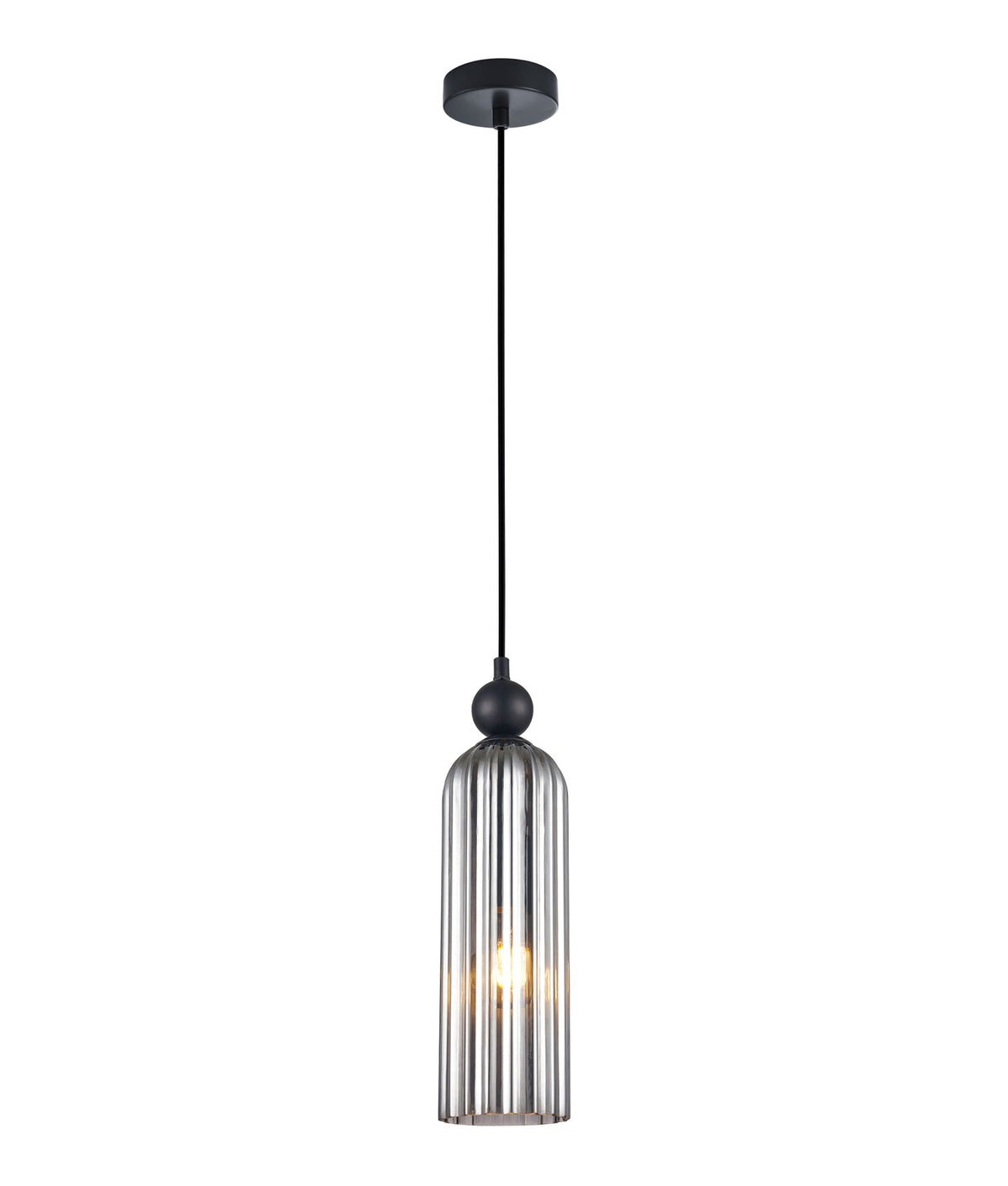 Flauta Black and Ribbed Smoke Glass Retro Pendant