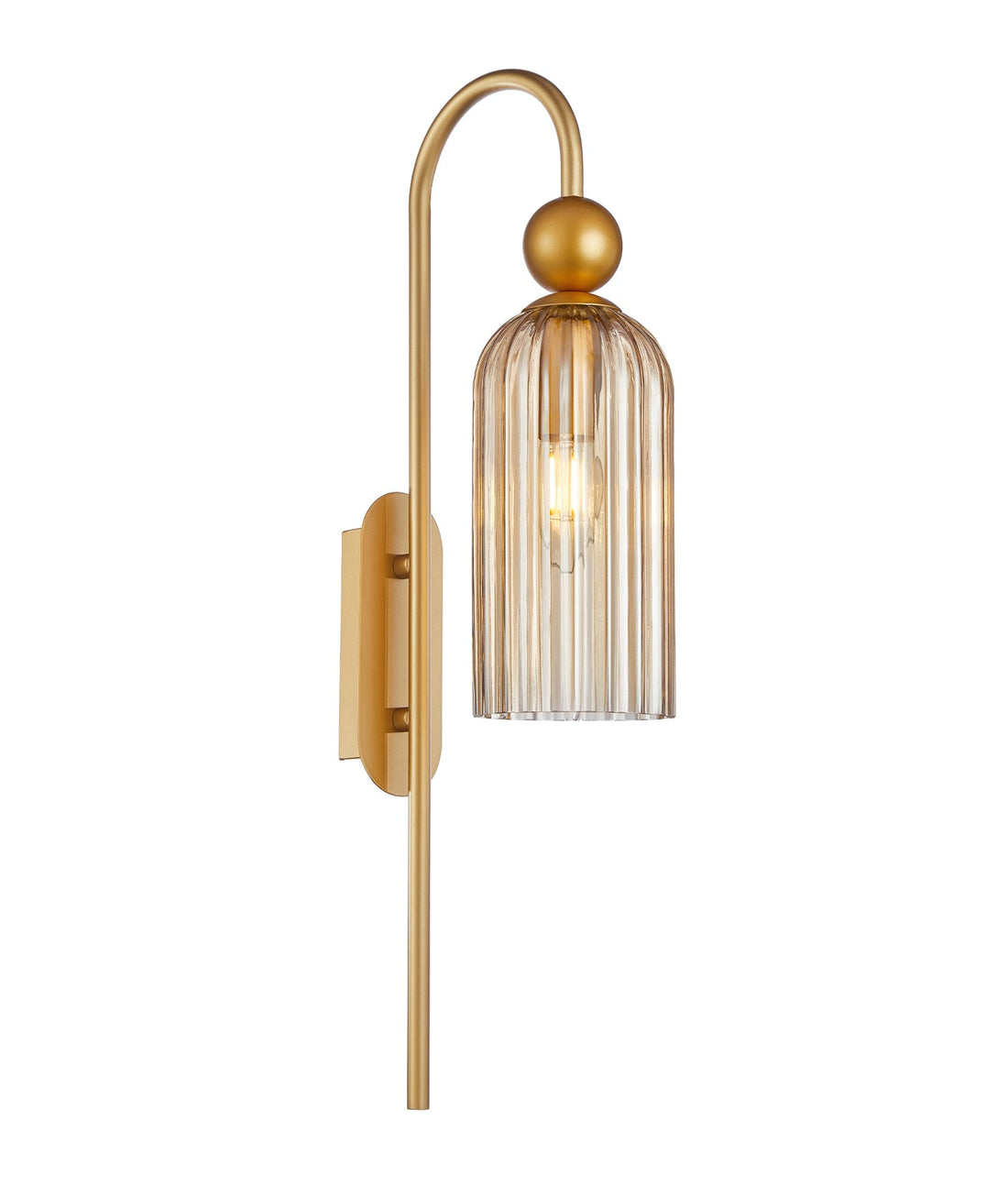 Flauta Gold and Ribbed Amber Glass Retro Wall Light