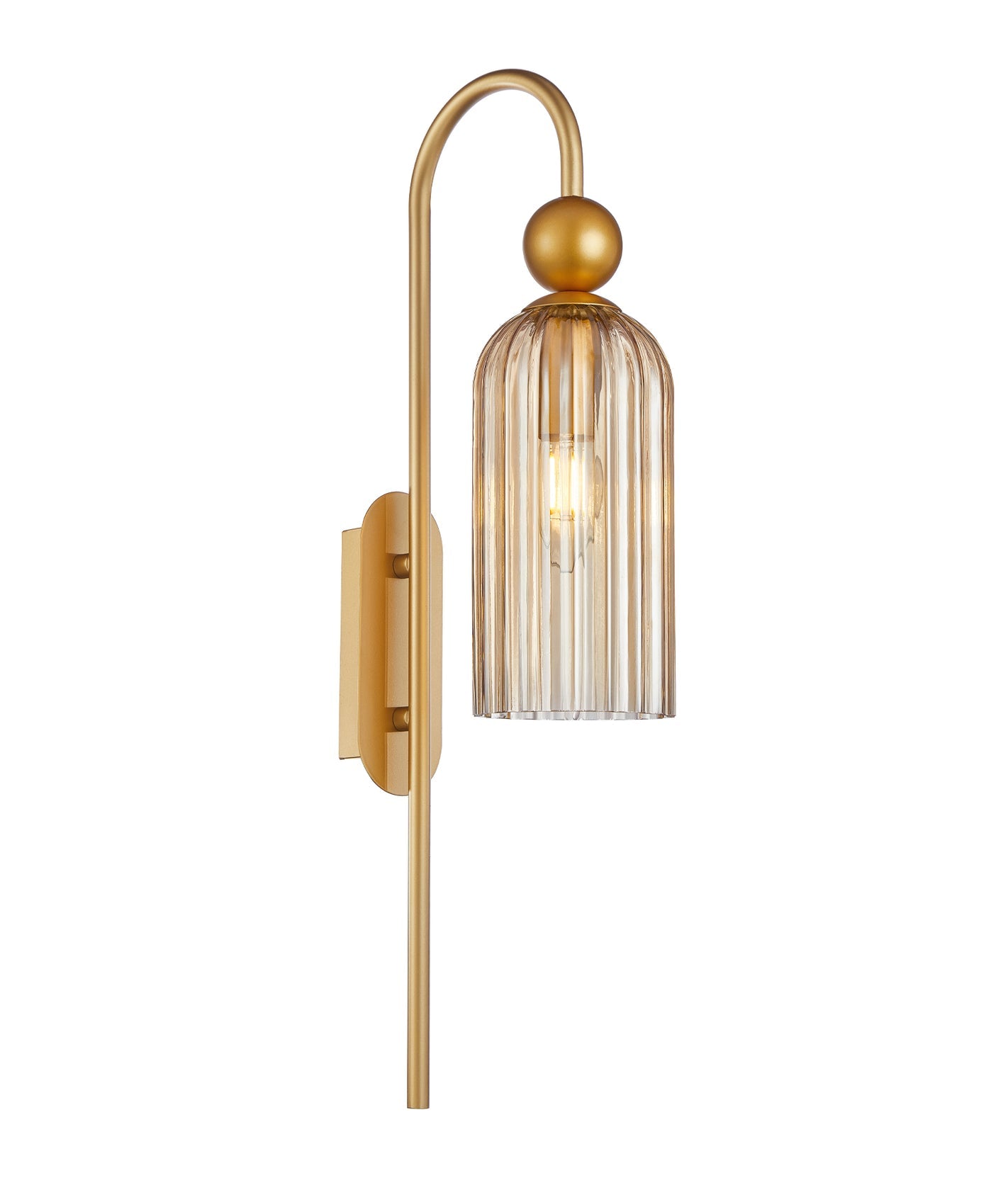 Flauta Gold and Ribbed Amber Glass Retro Wall Light