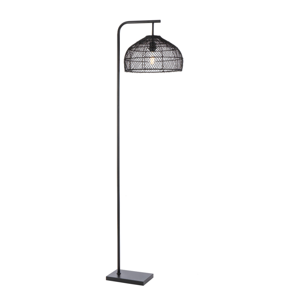 Frya Black Rattan Modern Floor Lamp