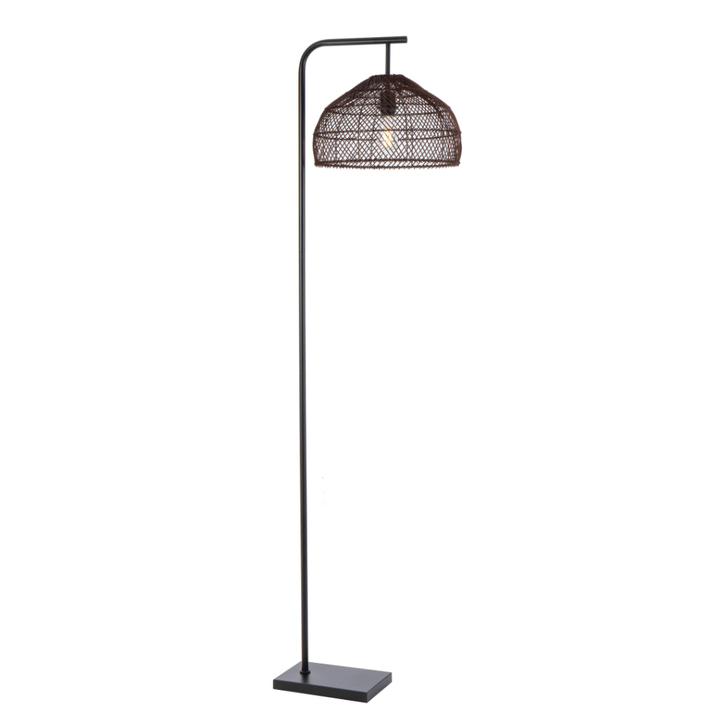 Frya Brown and Black Rattan Modern Floor Lamp