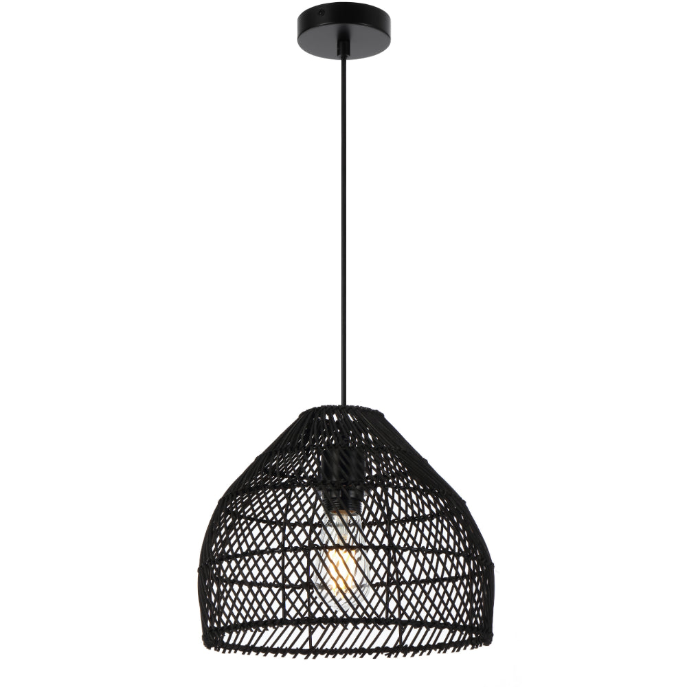 Frya 30cm Black Rattan Modern Pendant