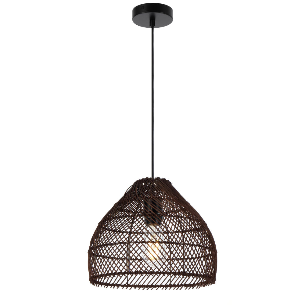 Frya 30cm Brown Rattan with Black Modern Pendant