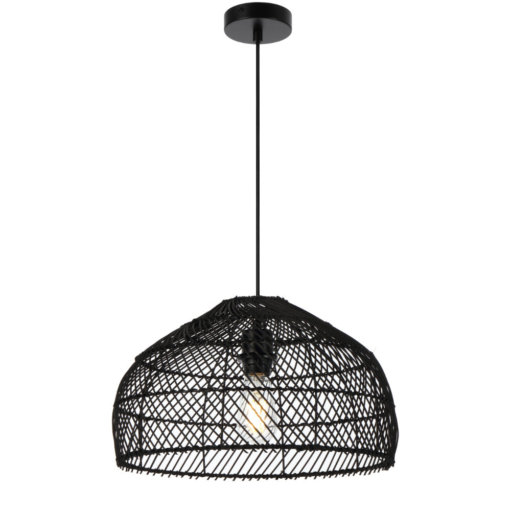 Frya 40cm Black Rattan Modern Pendant