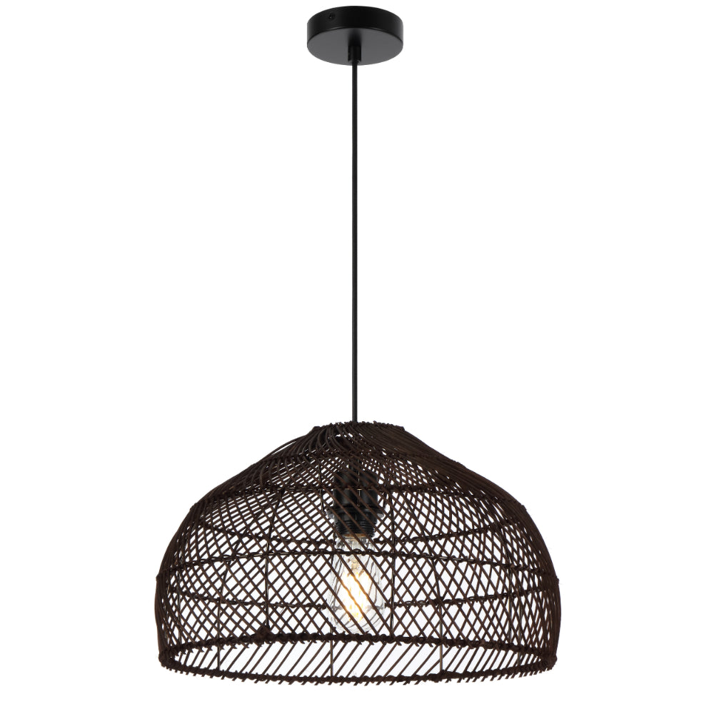 Frya 40cm Brown Rattan with Black Modern Pendant