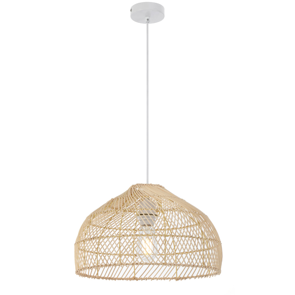 Frya 40cm Natural Rattan with White Modern Pendant