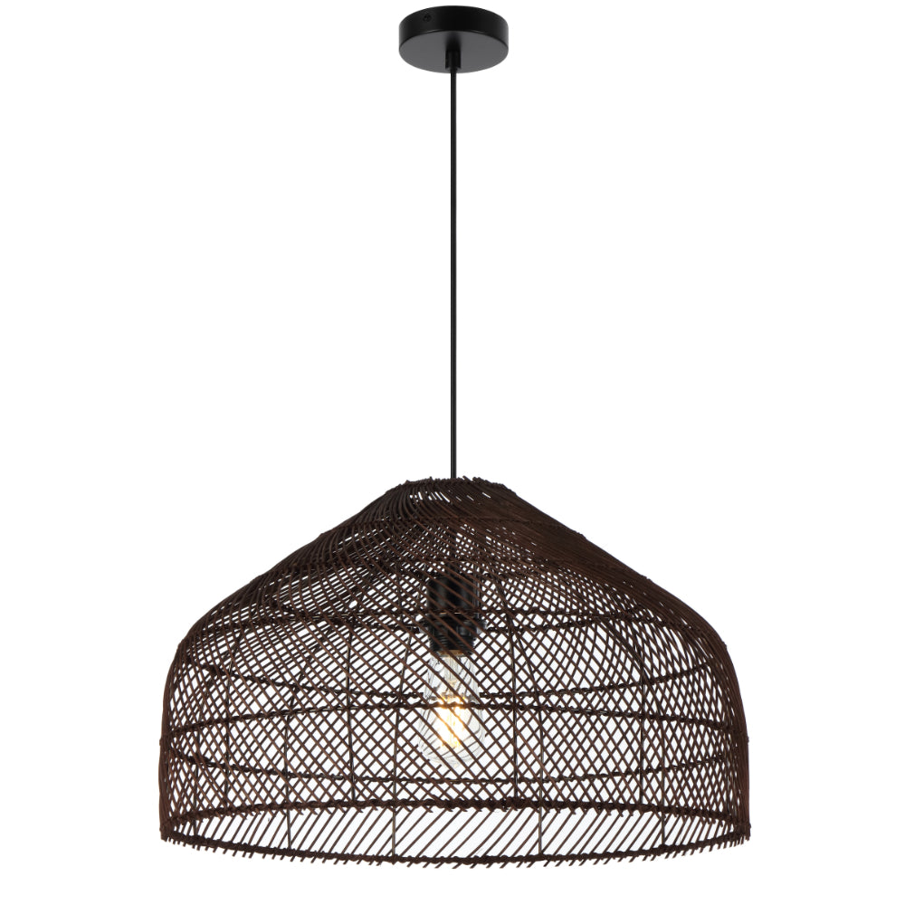 Frya 50cm Brown Rattan with Black Modern Pendant