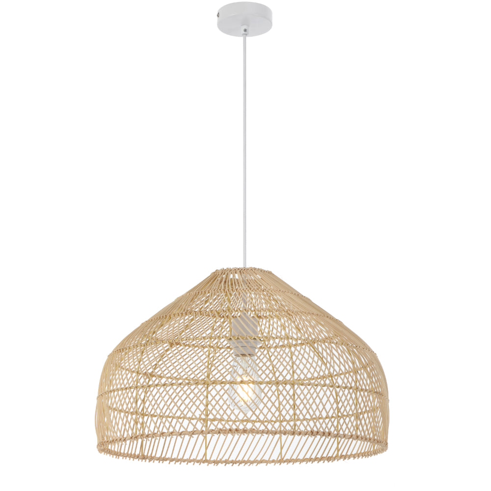 Frya 50cm Natural Rattan with White Modern Pendant