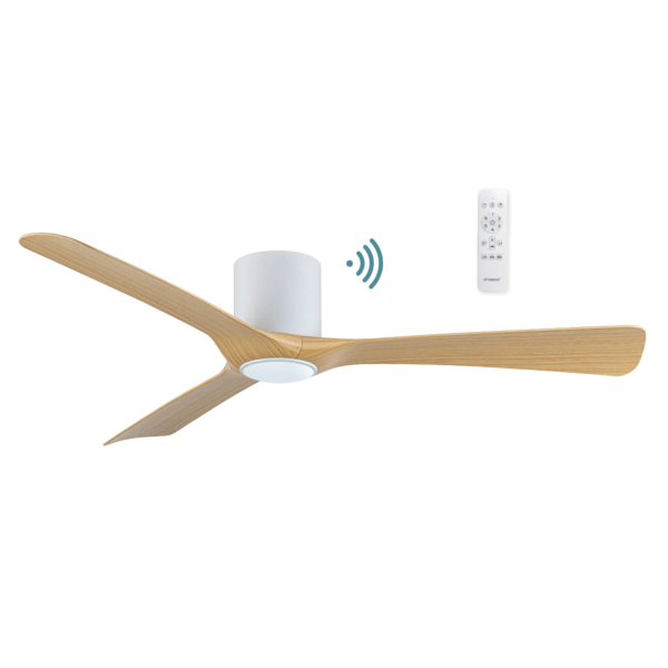Fresno 52"/1320mm 3 Blade Flush Mount White and Oak with LED Light DC Motor Smart App Control Ceiling Fan
