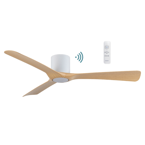 Fresno 52"/1320mm 3 Blade Flush Mount White with Oak DC Motor Smart App Control Ceiling Fan
