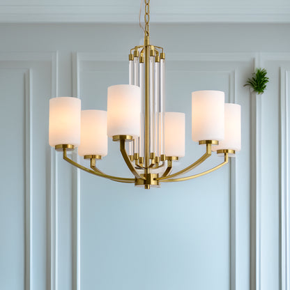 Heather 6-Light Brass With Frosted Shade Classic Provincial Pendant