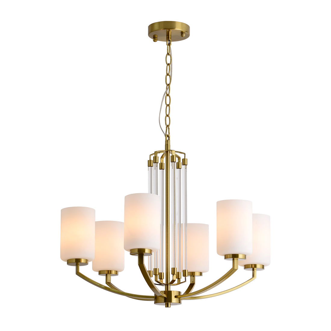 Heather 6-Light Brass With Frosted Shade Classic Provincial Pendant