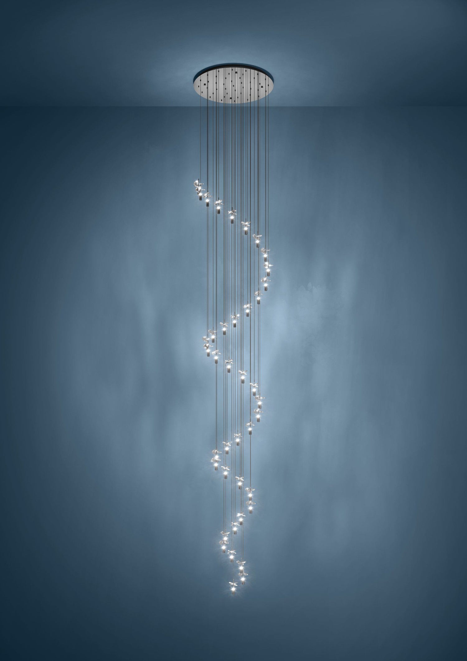 Comareira Nickel-Nero and Crystal 40-Light LED Tri-Colour Contemporary Chandelier