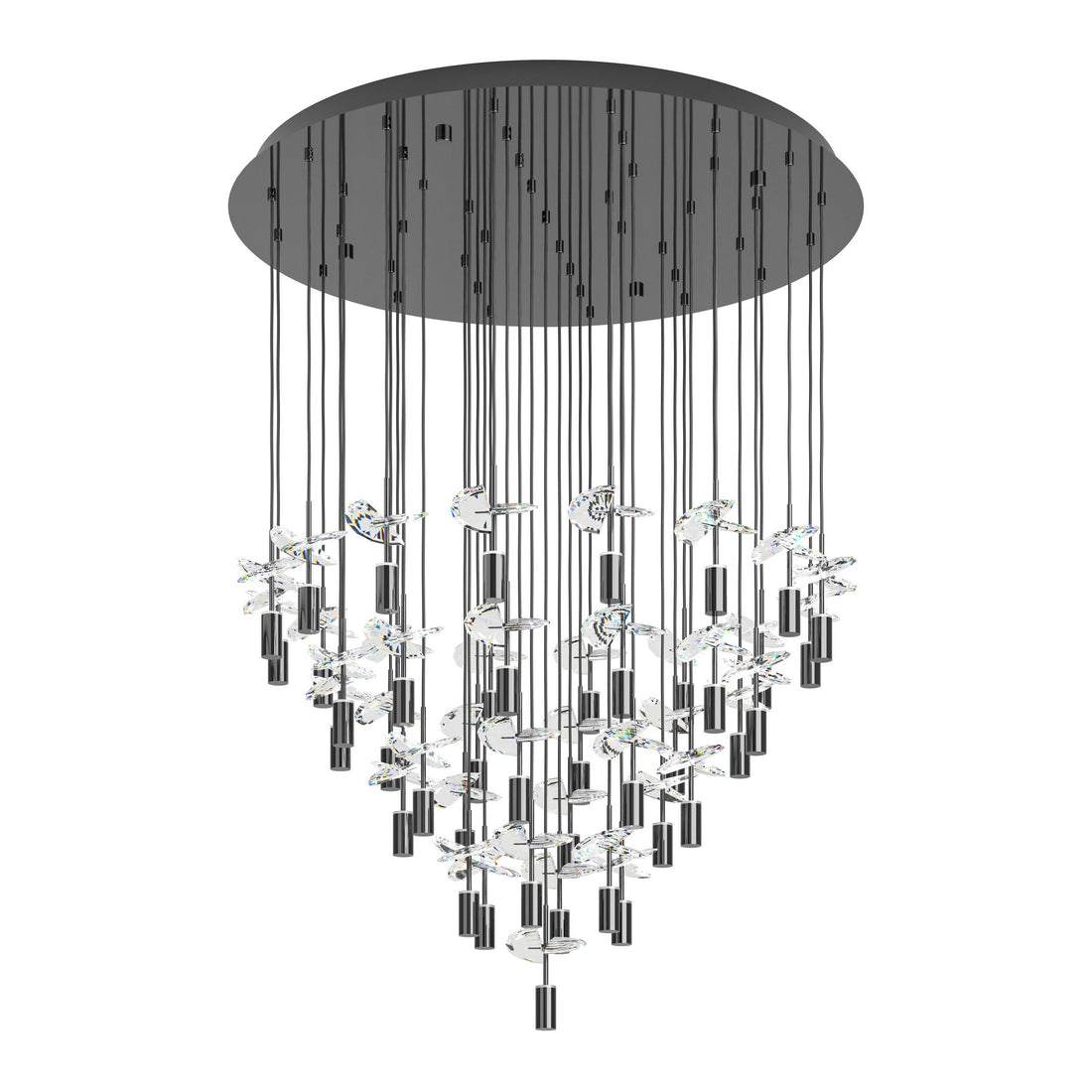 Comareira Nickel-Nero and Crystal 43-Light LED Tri-Colour Contemporary Chandelier