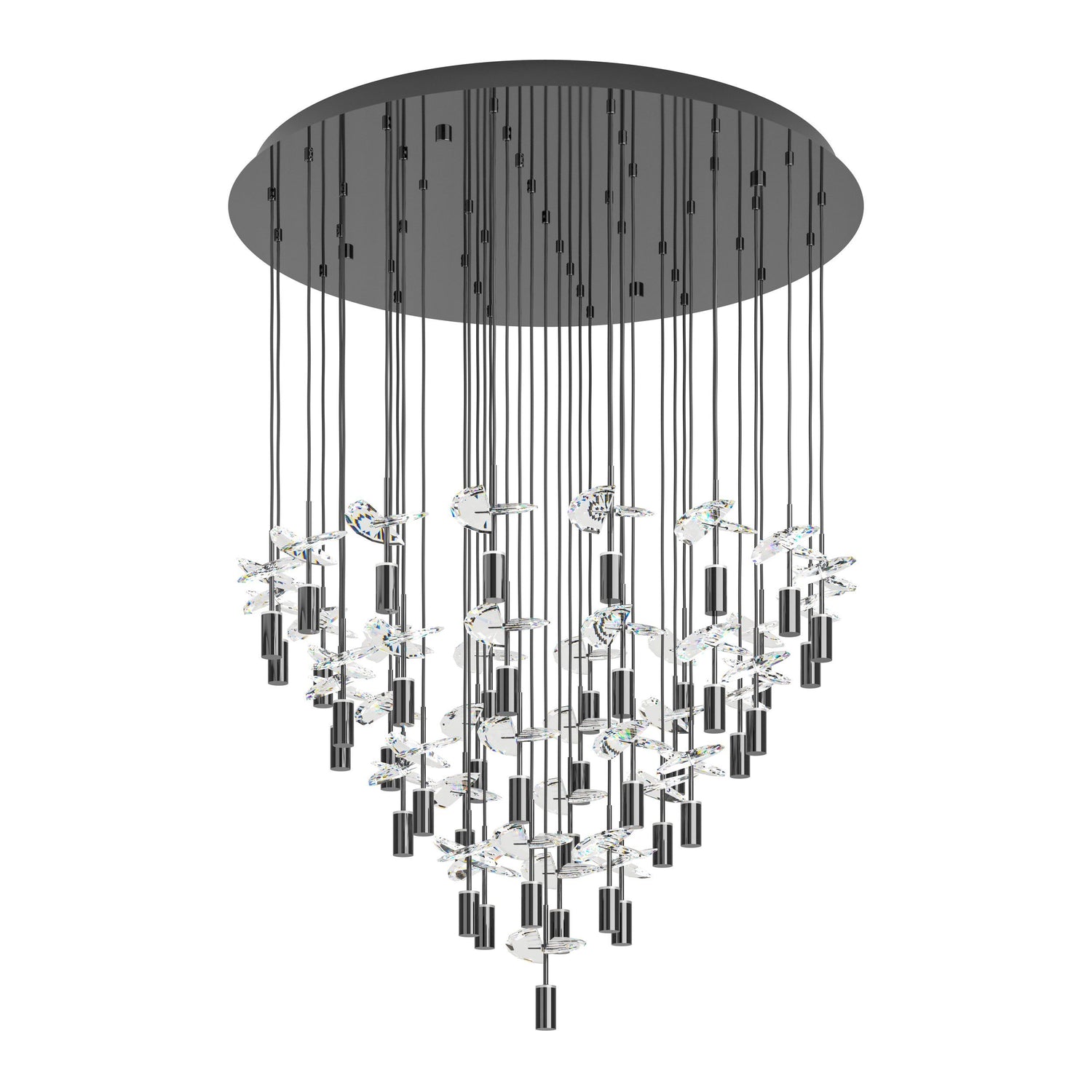 Comareira Nickel-Nero and Crystal 43-Light LED Tri-Colour Contemporary Chandelier