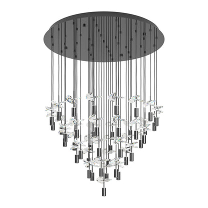 Comareira Nickel-Nero and Crystal 43-Light LED Tri-Colour Contemporary Chandelier