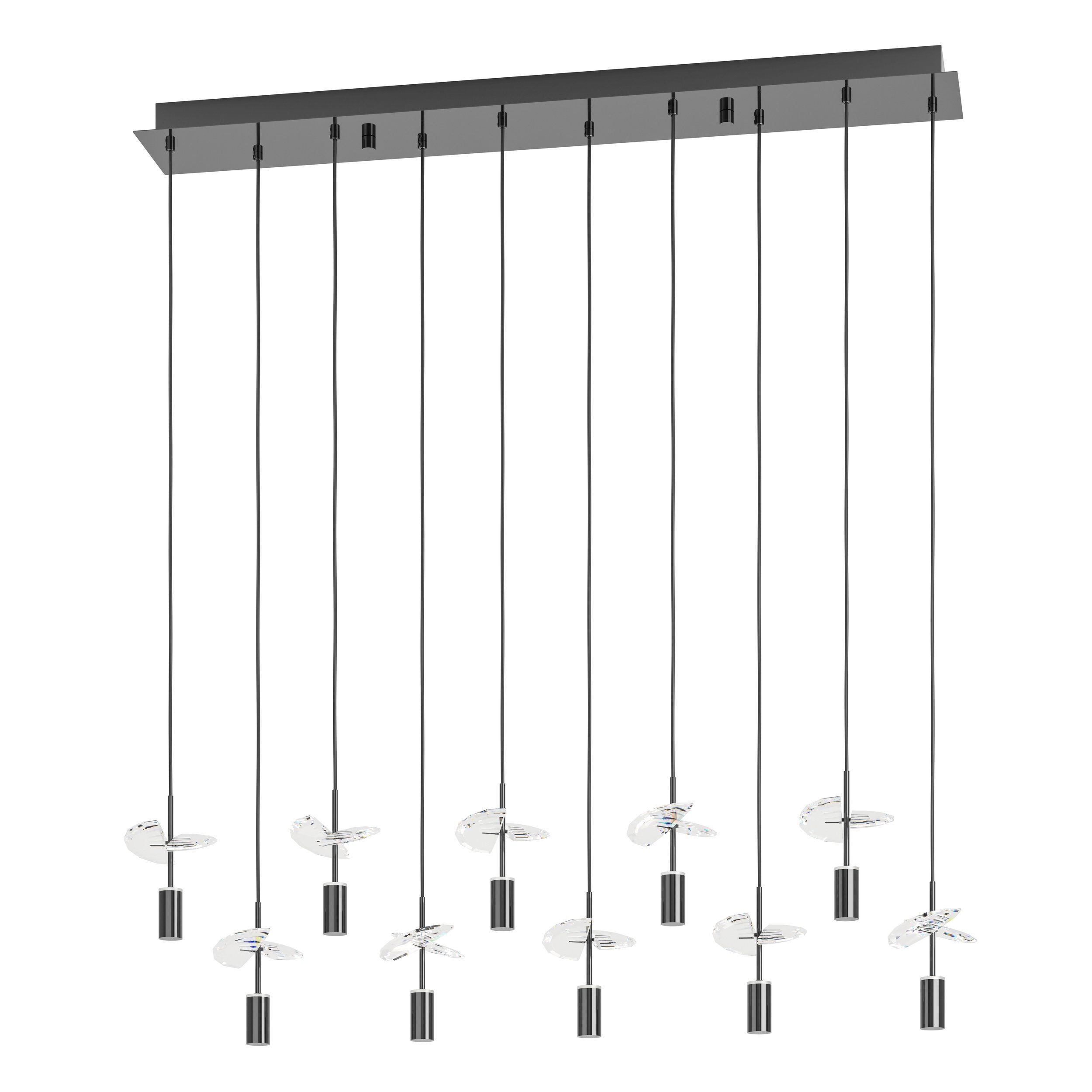 Comareira Nickel-Nero and Crystal 10-Light Bar LED Tri-Colour Contemporary Chandelier