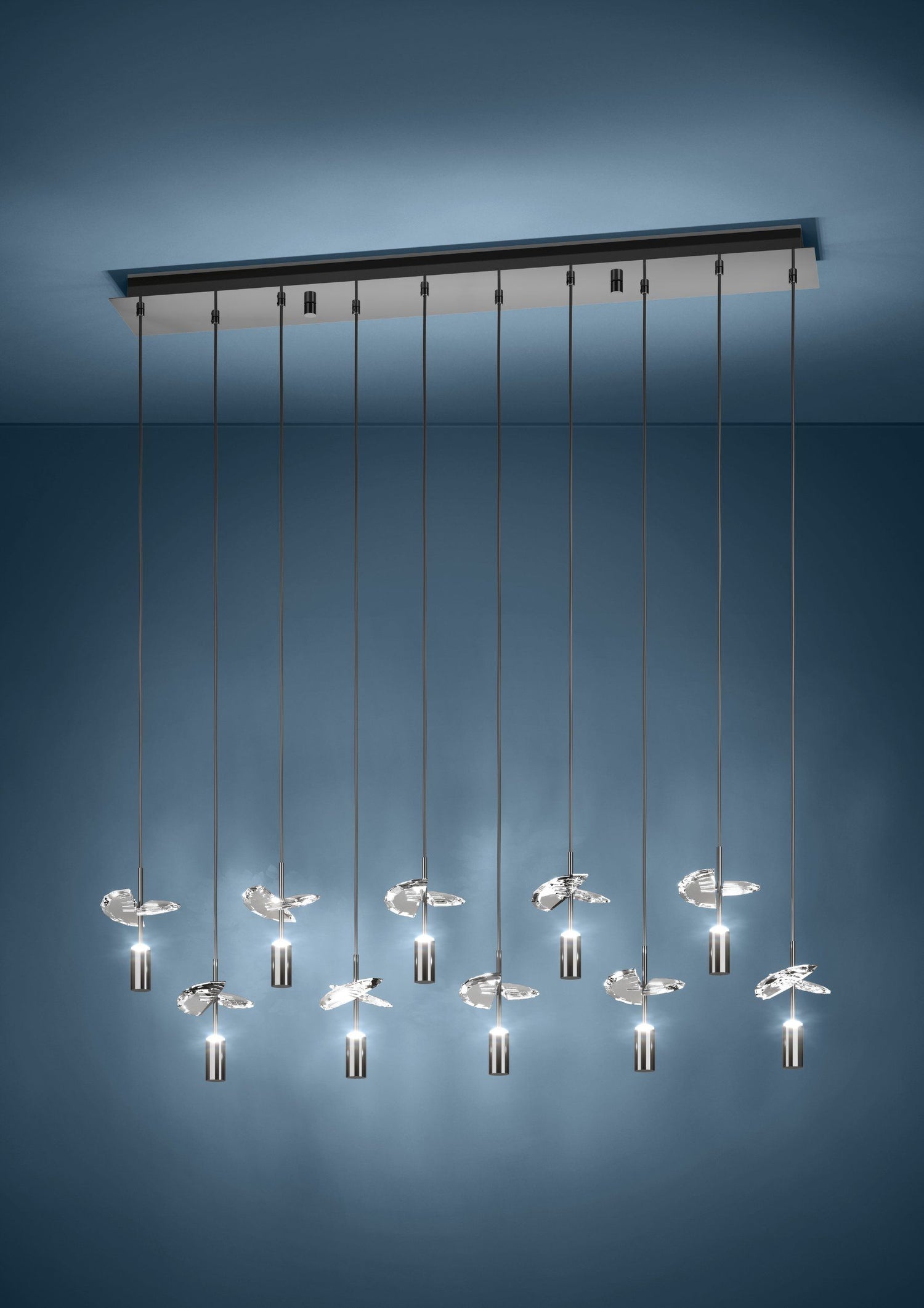 Comareira Nickel-Nero and Crystal 10-Light Bar LED Tri-Colour Contemporary Chandelier