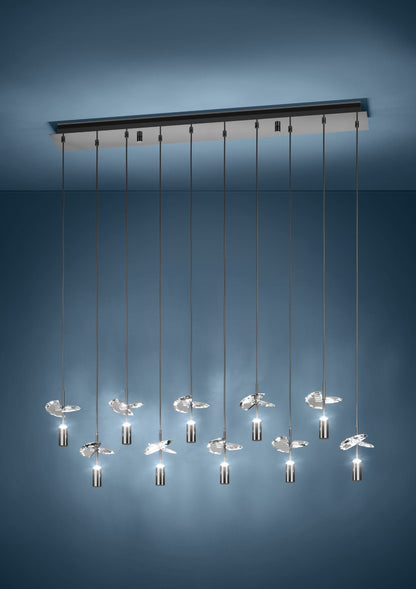 Comareira Nickel-Nero and Crystal 10-Light Bar LED Tri-Colour Contemporary Chandelier