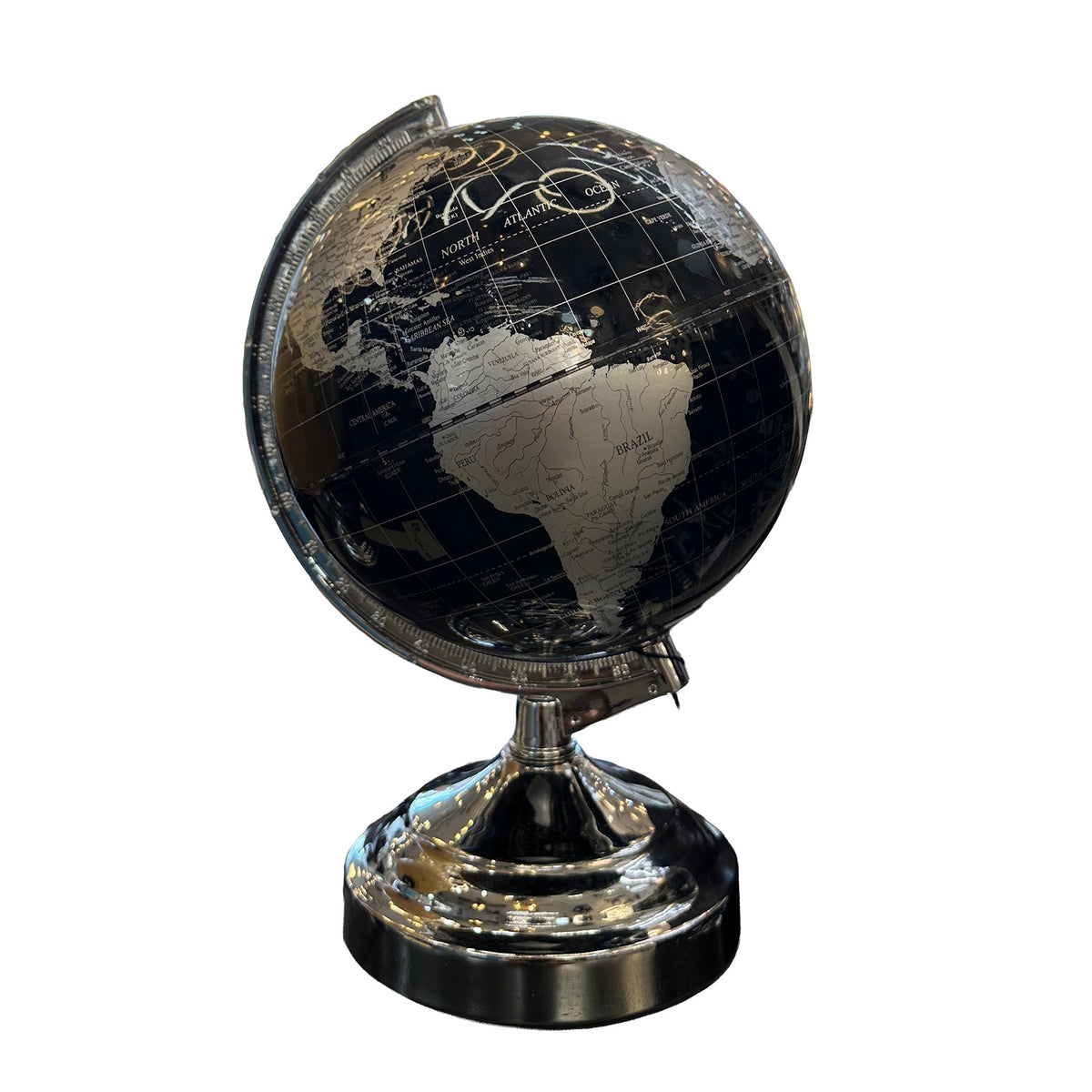 World Map Black and Silver Touch Lamp