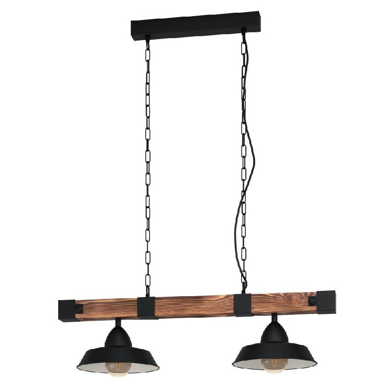 Oldbury Vintage Black and Rustic FSC Timber 2 Light Pendant