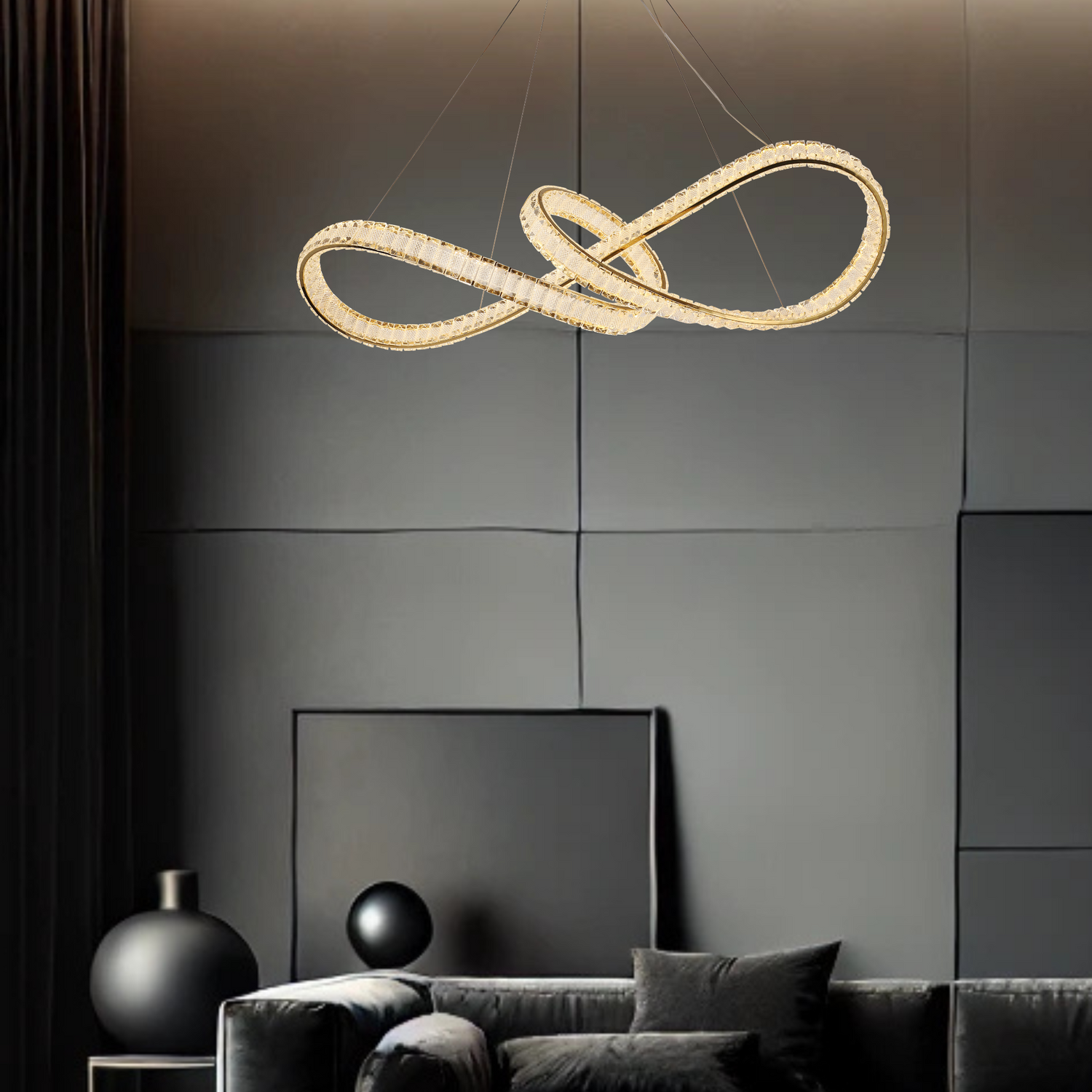 Infinity 1000mm Gold and Crystal Tri-Colour Remote Controlled Chandelier