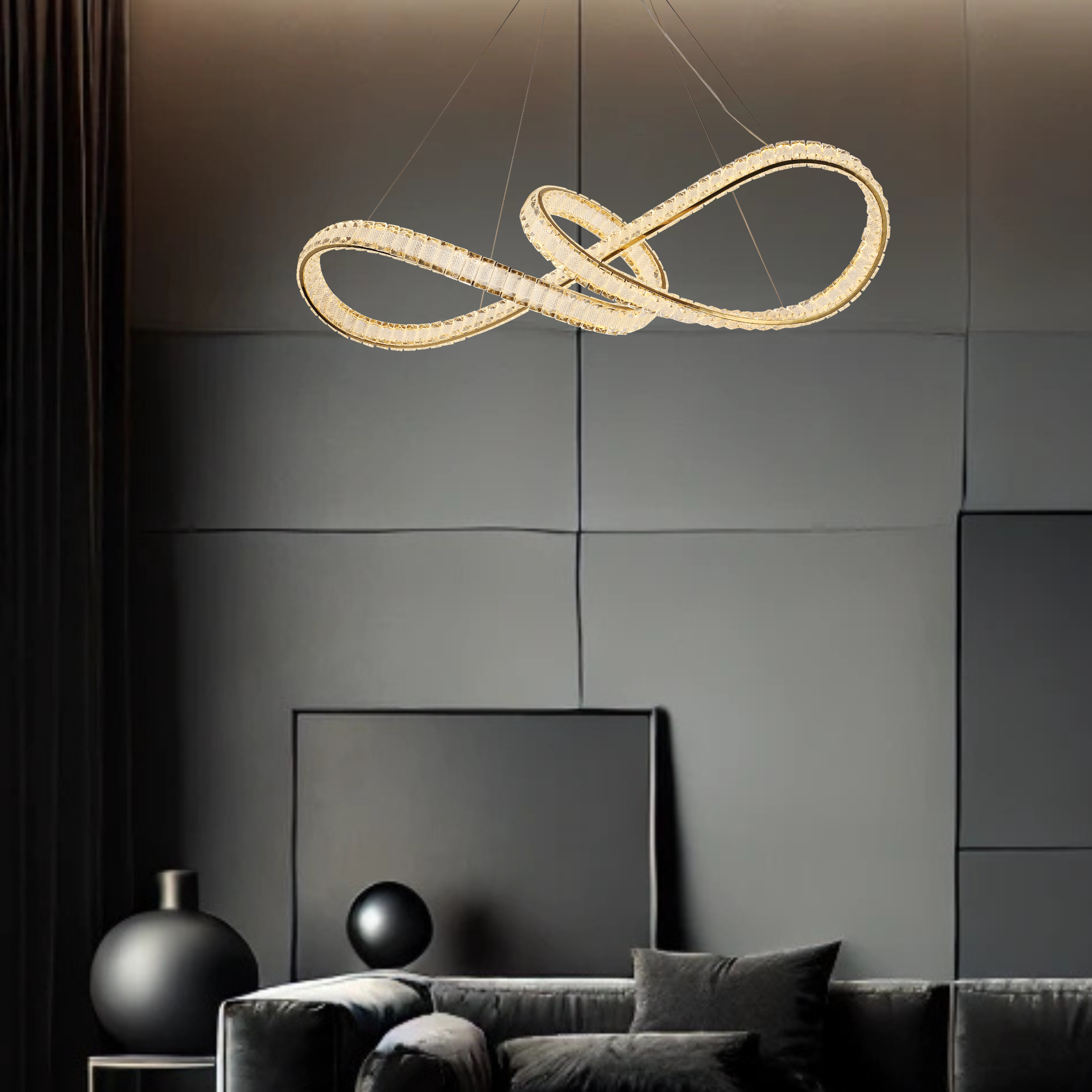 Infinity 1000mm Gold and Crystal Tri-Colour Remote Controlled Chandelier