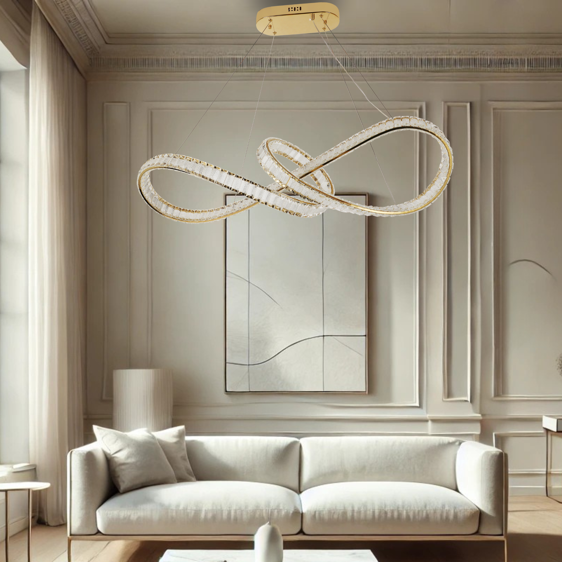 Infinity 1000mm Gold and Crystal Tri-Colour Remote Controlled Chandelier