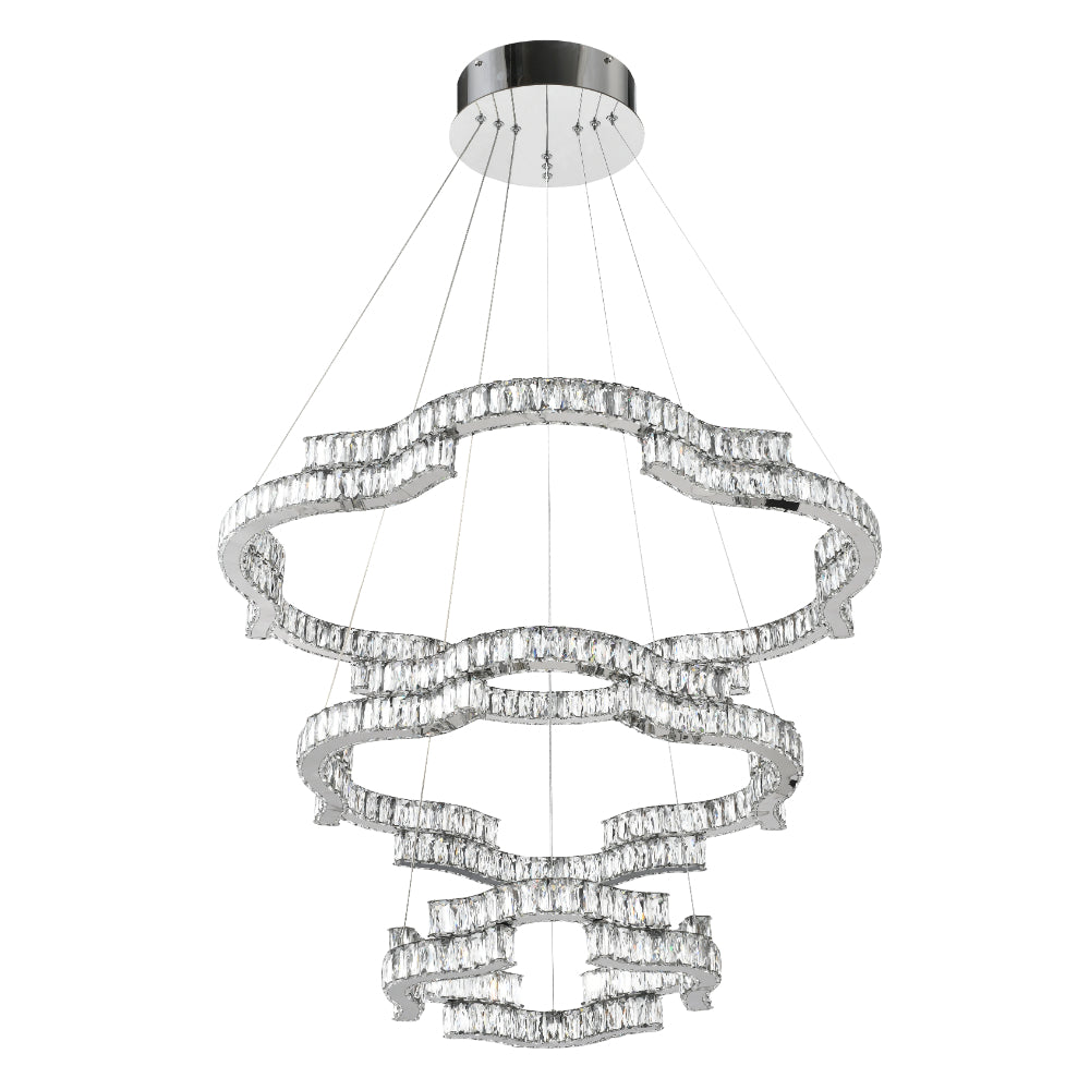 Jura 3 Tier Chrome Tri-Colour with Remote Crystal Modern Pendant