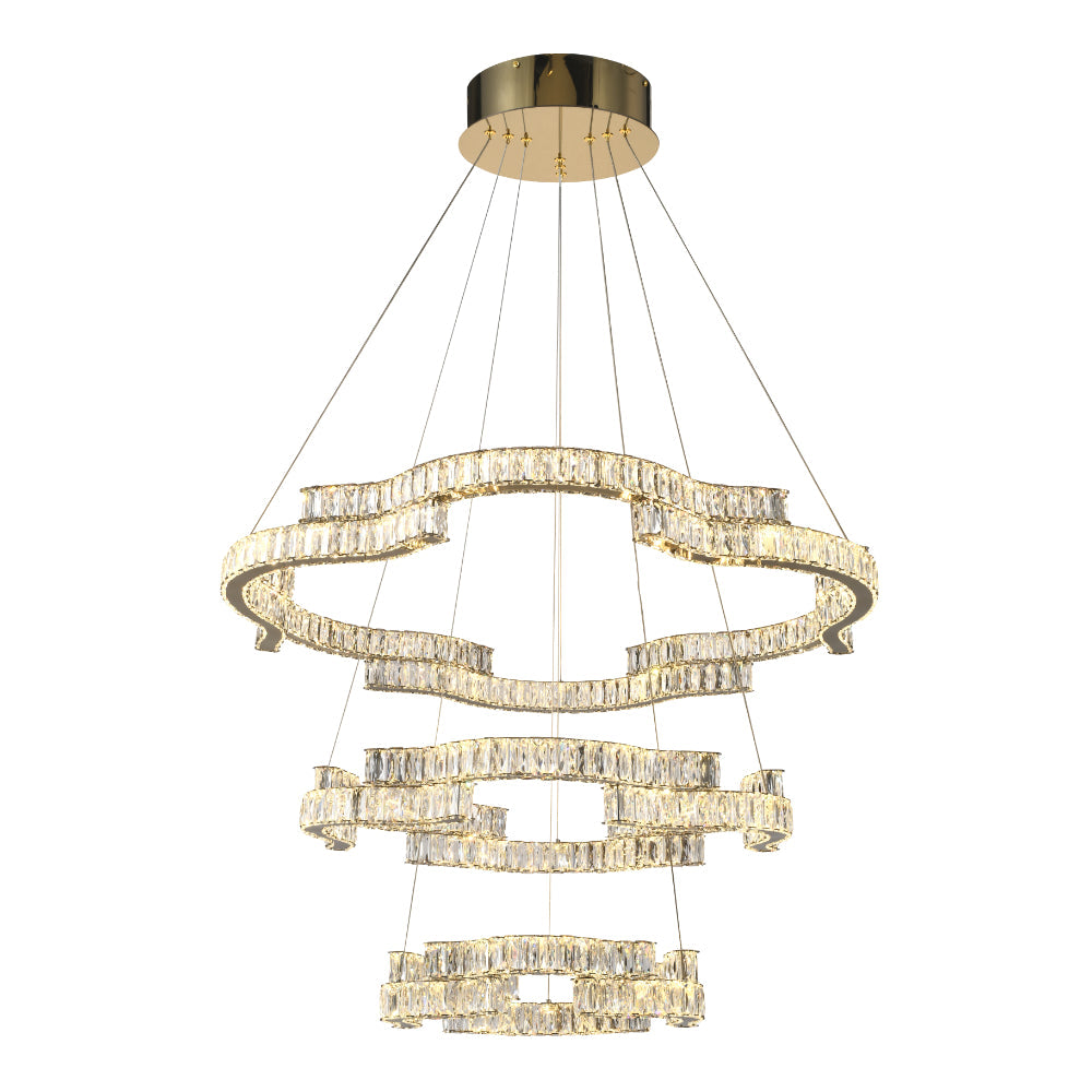 Jura 3 Tier Gold Tri-Colour with Remote Crystal Modern Pendant