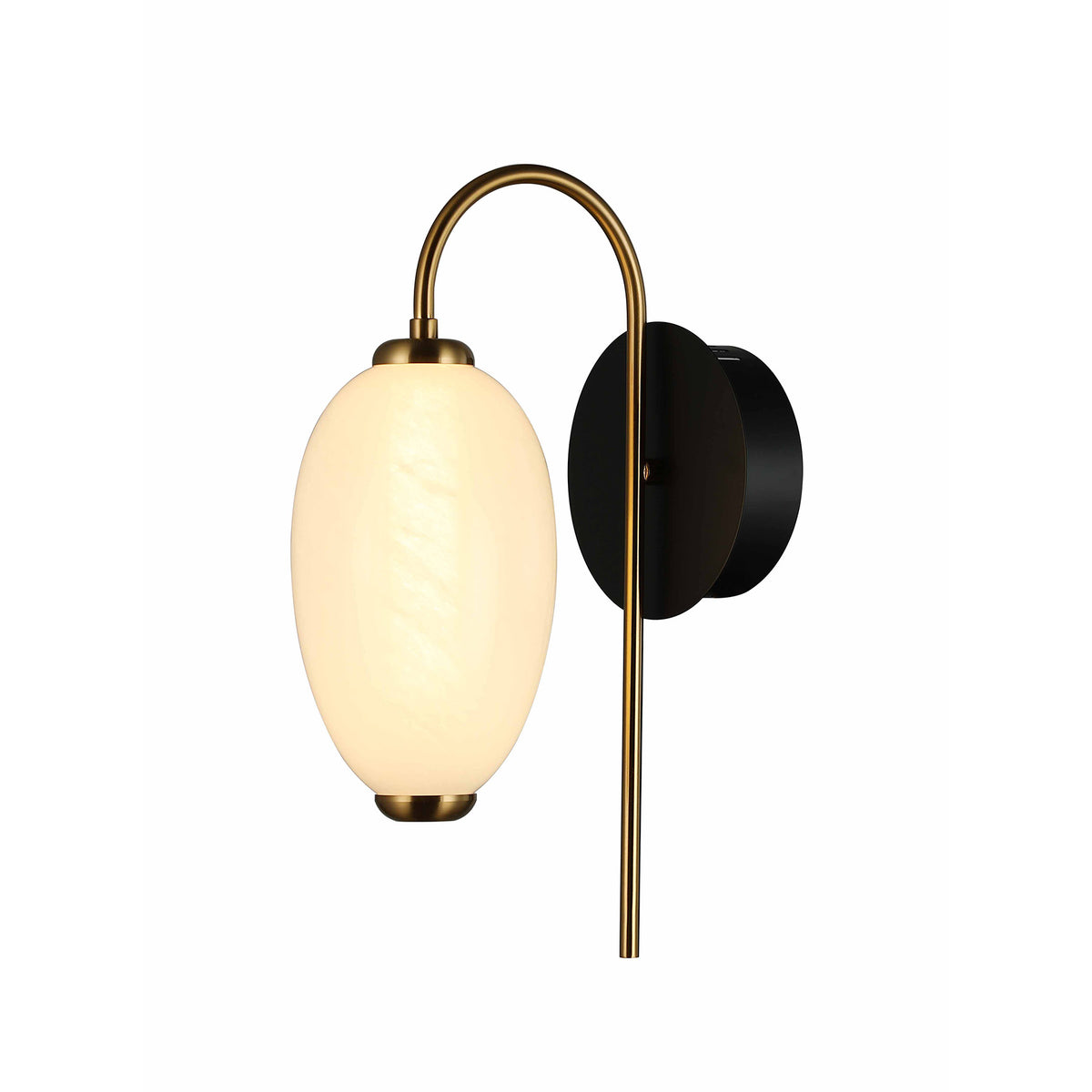 Lavra 1 Light Black and White Marble-Look Glass Contemporary Wall Light