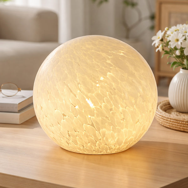 Lyra White Speckled Round Glass Table Lamp