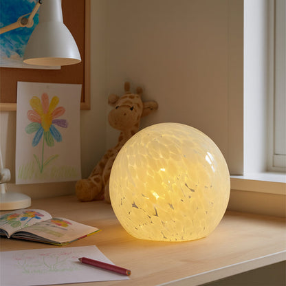 Lyra White Speckled Round Glass Table Lamp