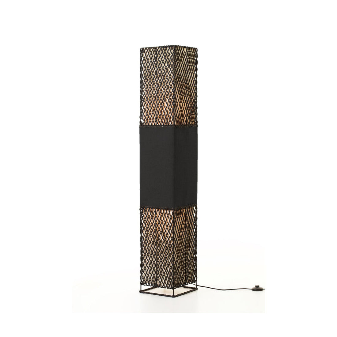 Heliolux Black Paper Rope and Linen Modern Costal Floor Lamp