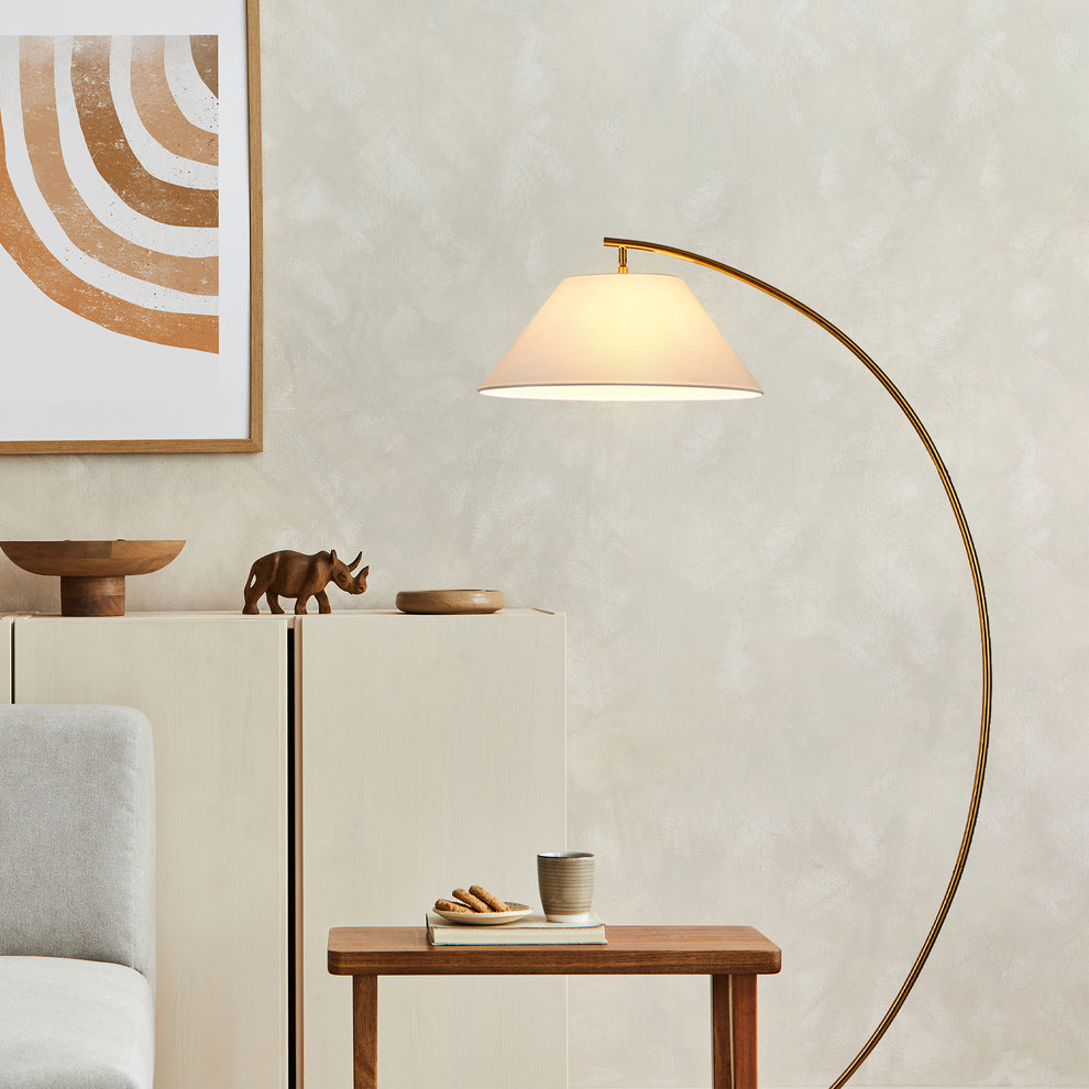 Remi White with Brass Arched Modern Floor Lamp