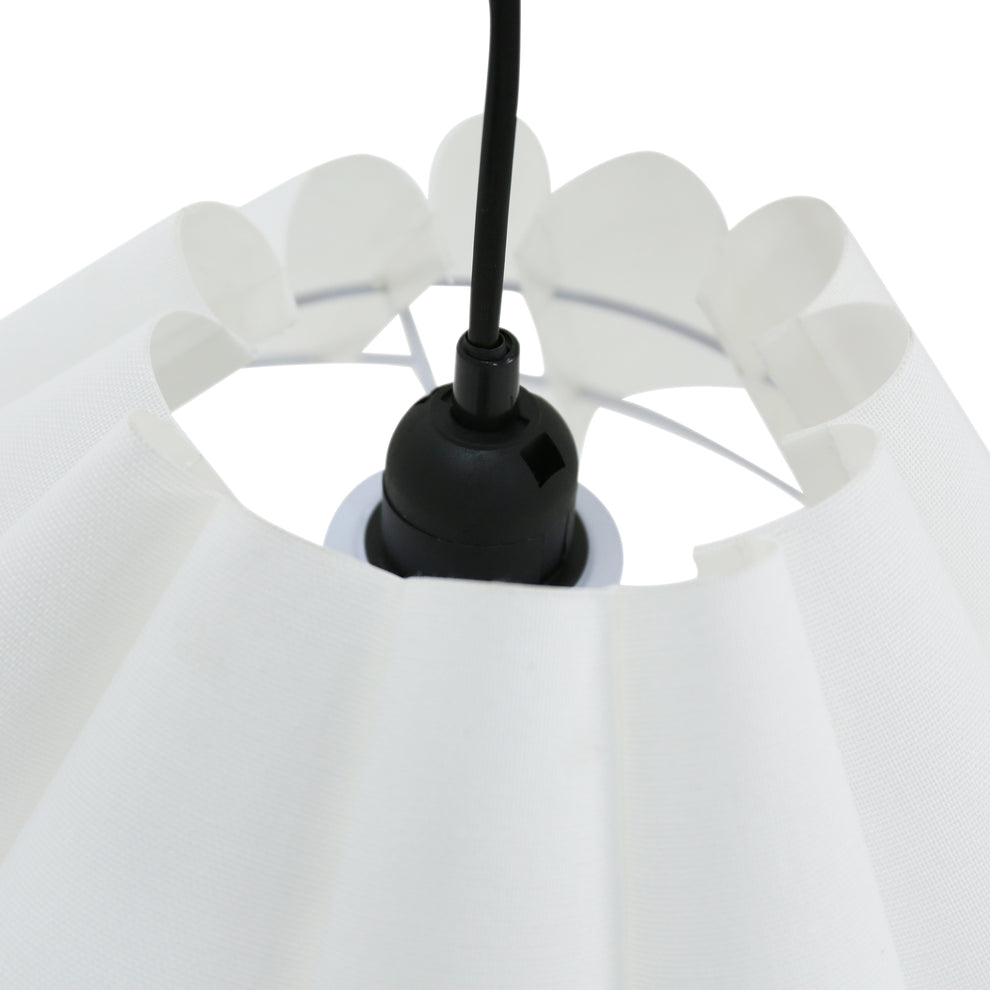 Esther Arched Timber and White Pleated Contemporary Floor Lamp