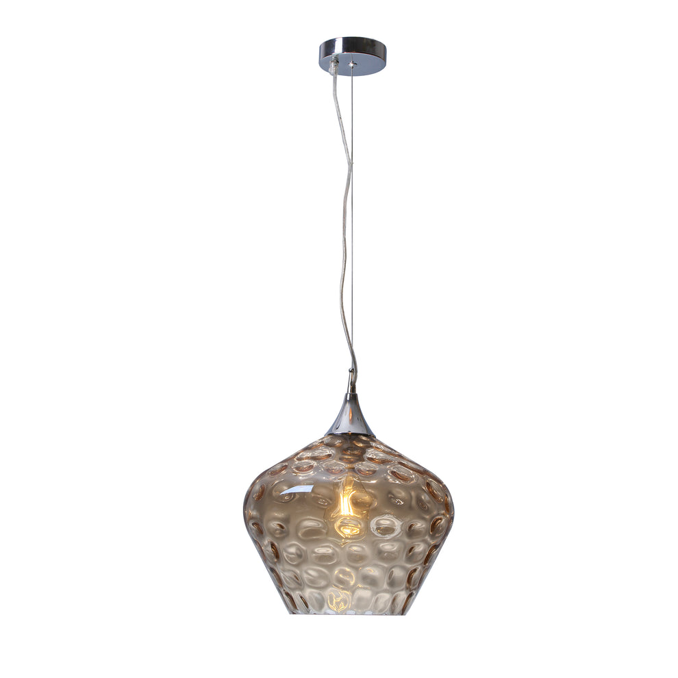 Zyla Amber Glass and Chrome Dimple Modern Pendant