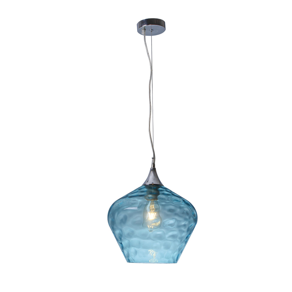 Zyla Blue Glass and Chrome Dimple Modern Pendant