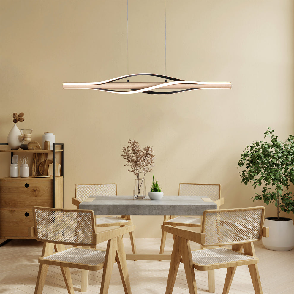 Bonnie Linear Timber with Tri-Colour LED Contemporary Pendant