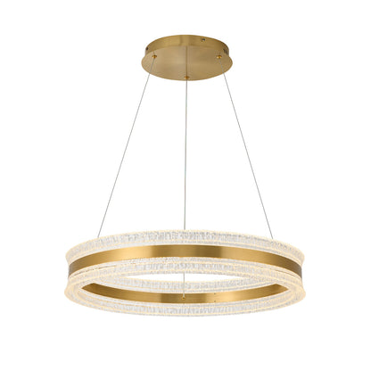 Apex Brass and Textured Acrylic Modern LED Round Pendant