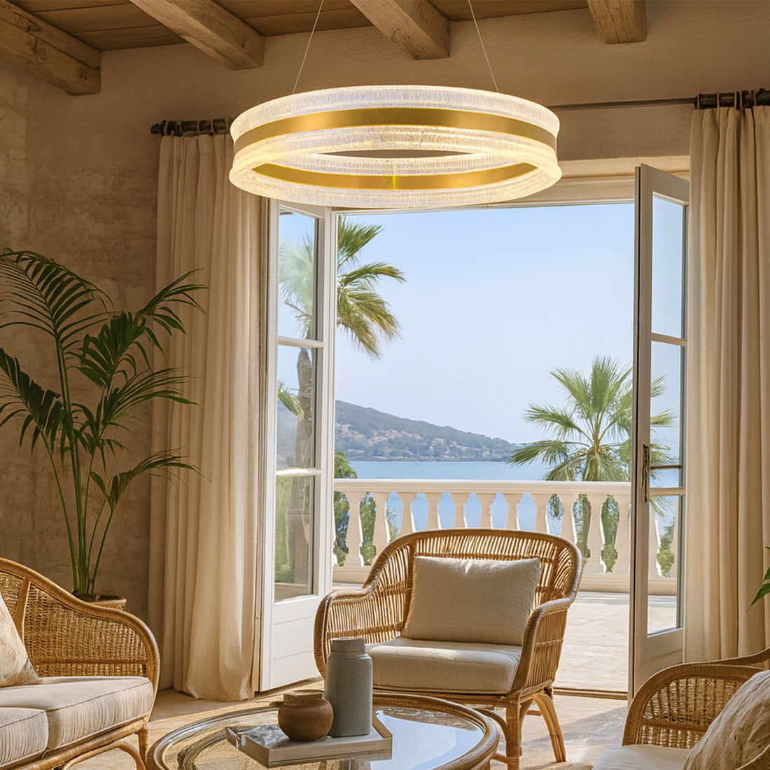Apex Brass and Textured Acrylic Modern LED Round Pendant