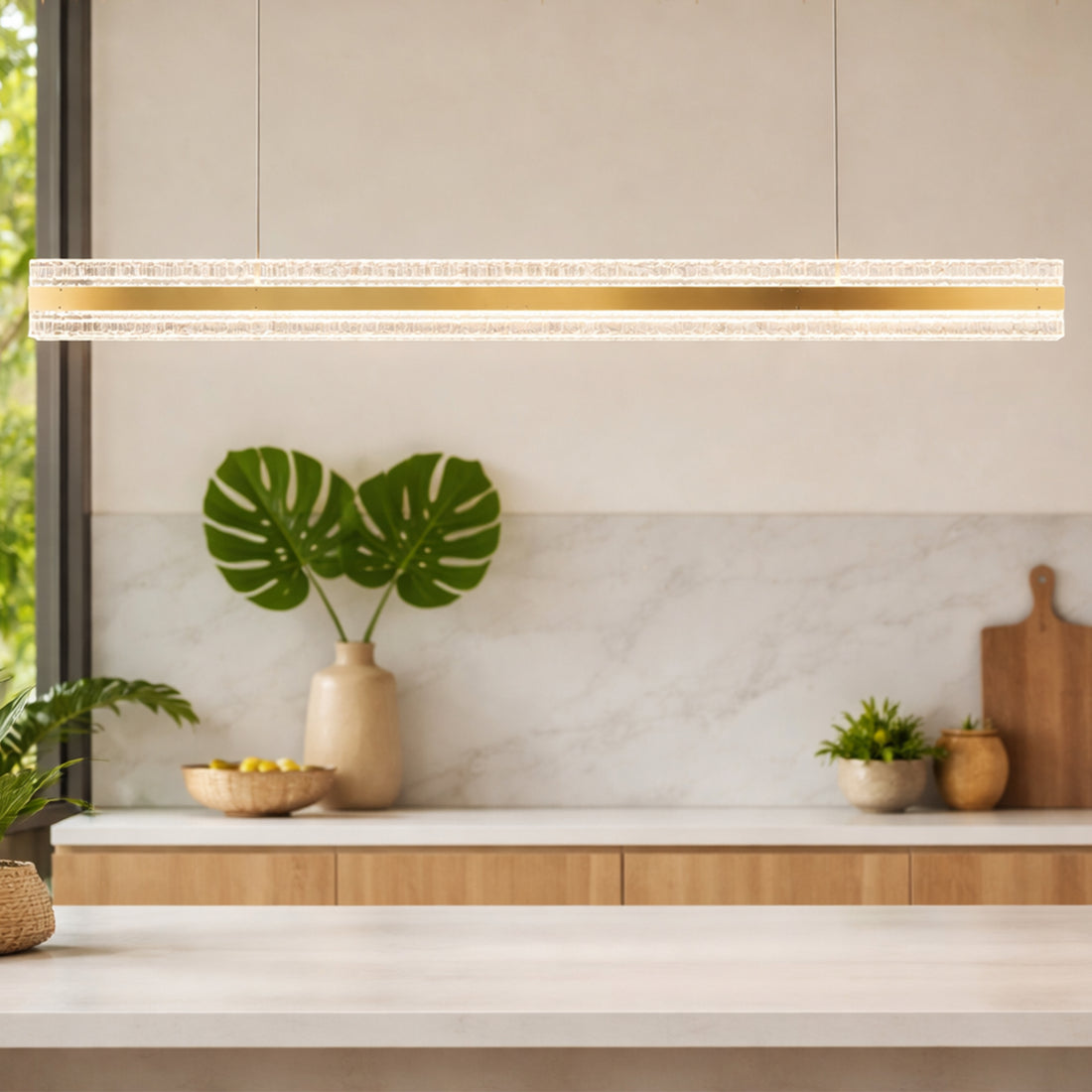 Apex Brass and Textured Acrylic Modern LED Linear Pendant
