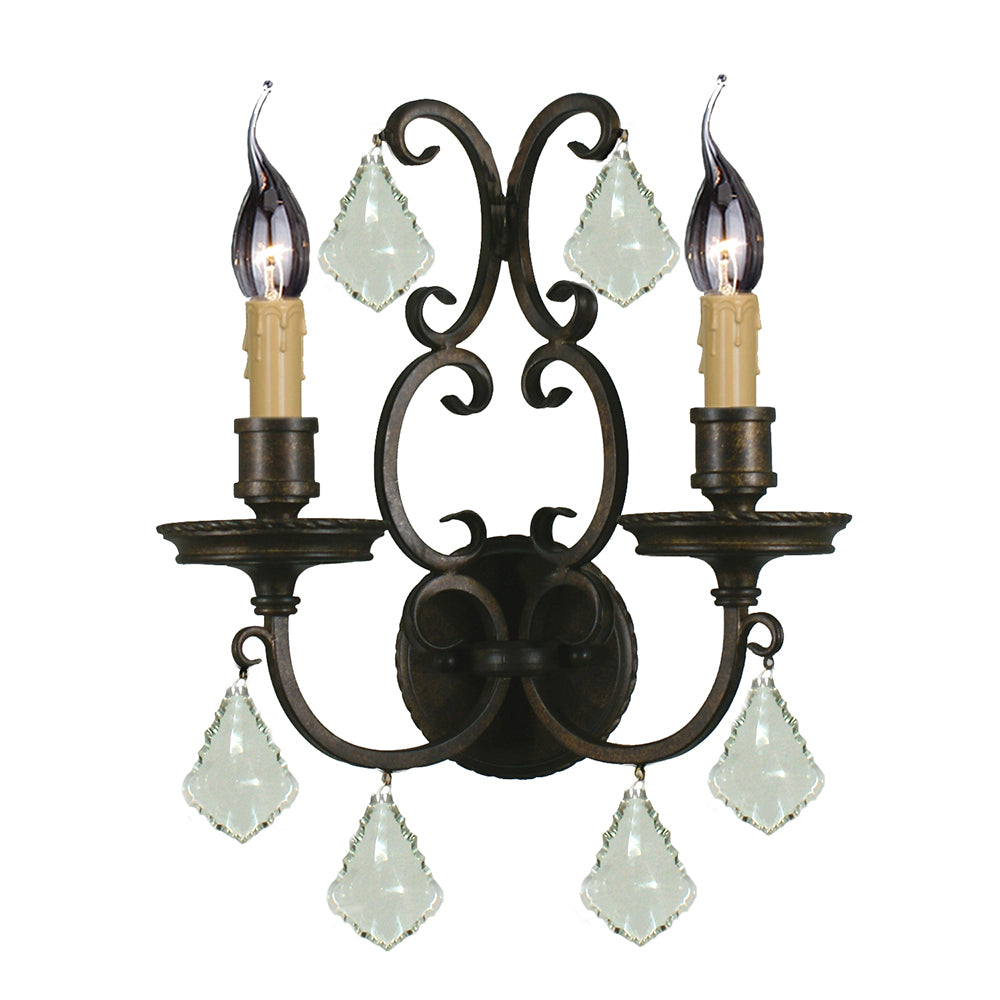 Louis 15th 2 Light Bronze Crystal Traditional Wall Light