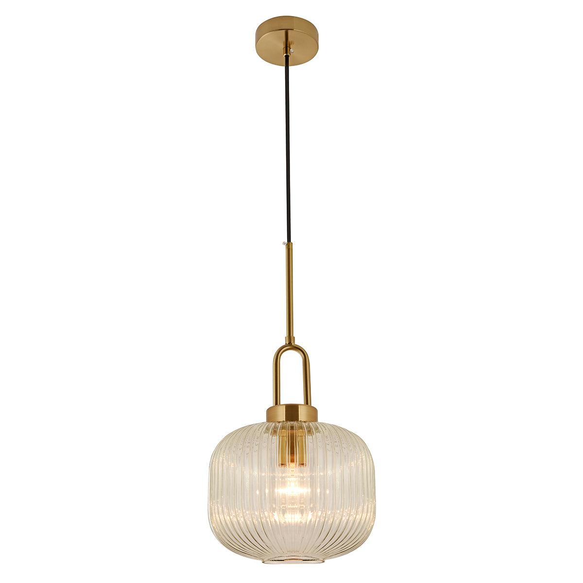 Main Satin Brass with Ridged Clear Glass Hampton Style Pendant