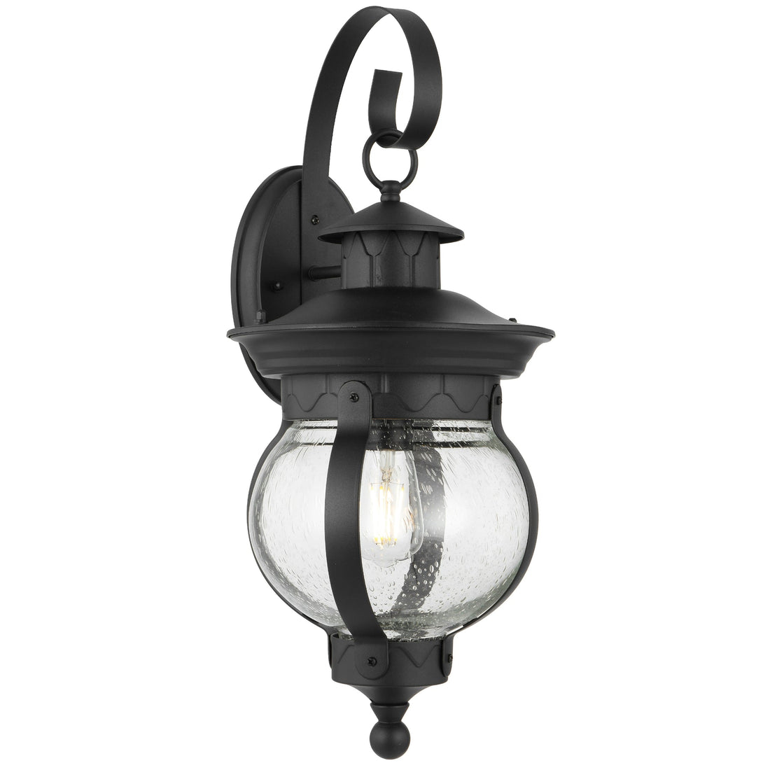 Mamo 25cm Black and Seeded Glass Exterior Coach Light