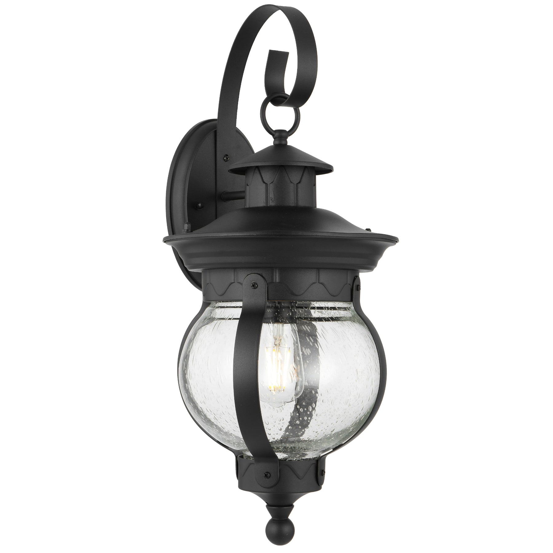 Mamo 25cm Black and Seeded Glass Exterior Coach Light