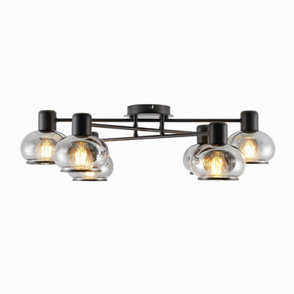 Marbell 6 Light Black with Smoke Glass Retro Classic Close to Ceiling