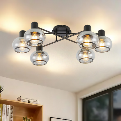 Marbell 6 Light Black with Smoke Glass Retro Classic Close to Ceiling
