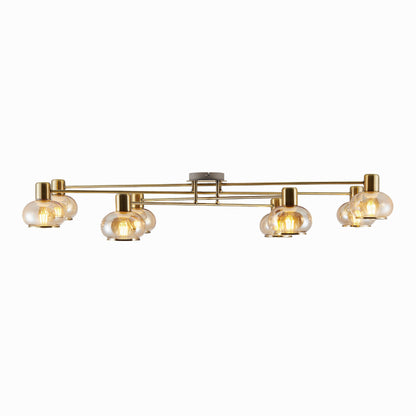 Marbell 8 Light Antique Brass with Amber Glass Retro Classic Close to Ceiling
