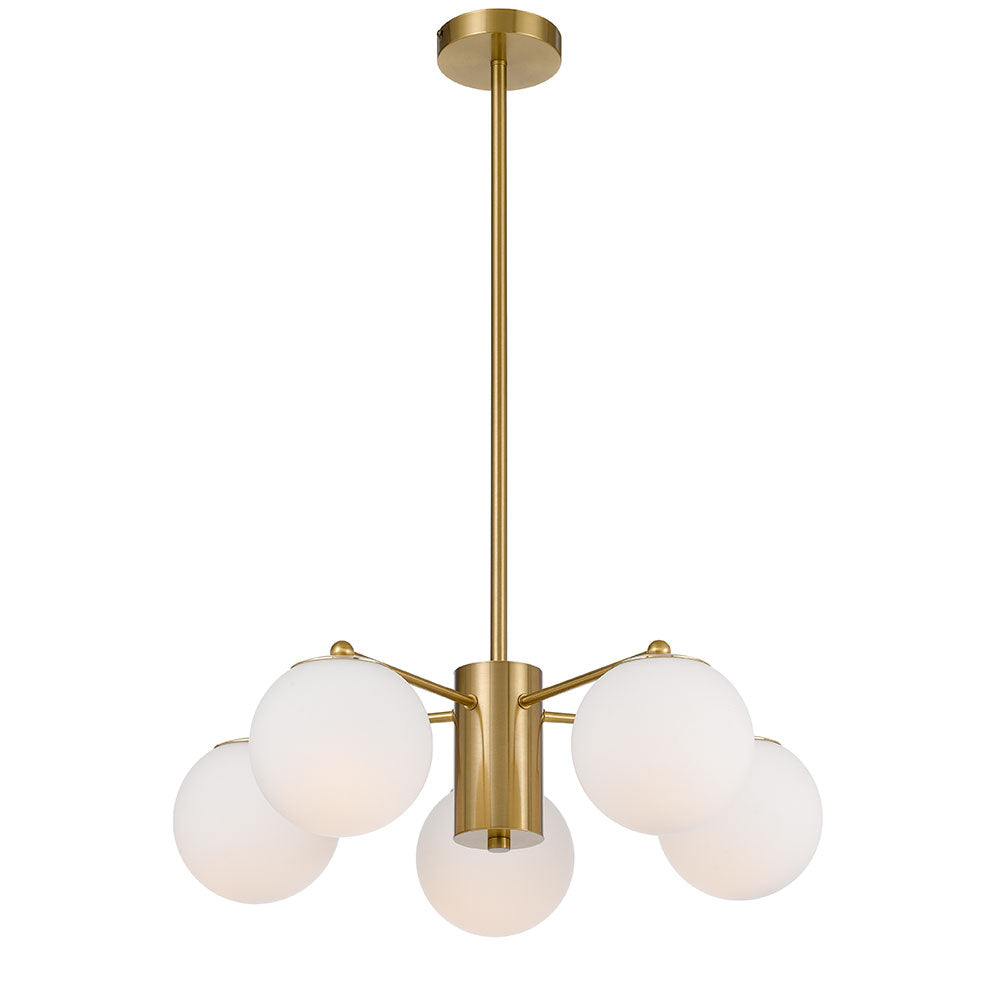 Marsten 5 Light Antique Gold and Opal Glass Industrial Pendant